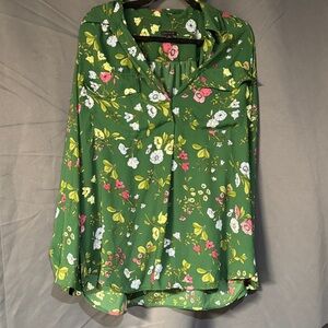 Ann Taylor Green Floral Blouse